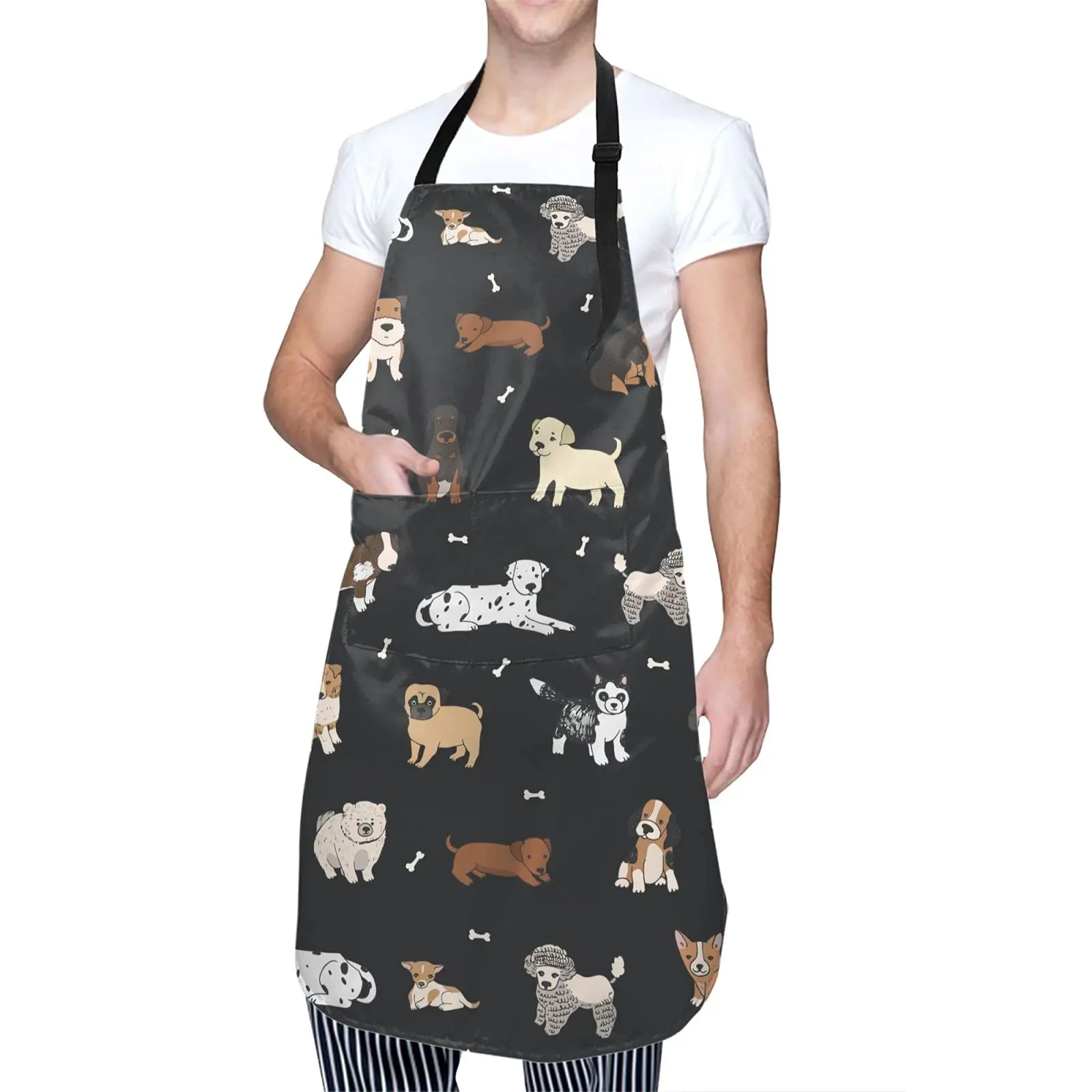 Puppy Dog Pets Cute Animals Waterproof Apron with 2 Pockets Kitchen Chef Aprons Bibs for Grooming Cooking Baking Painting