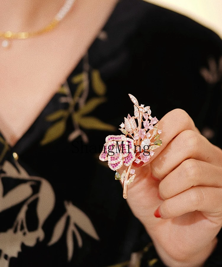 PYH pink rose brooch high-end sense light luxury temperament women's cheongsam accessories