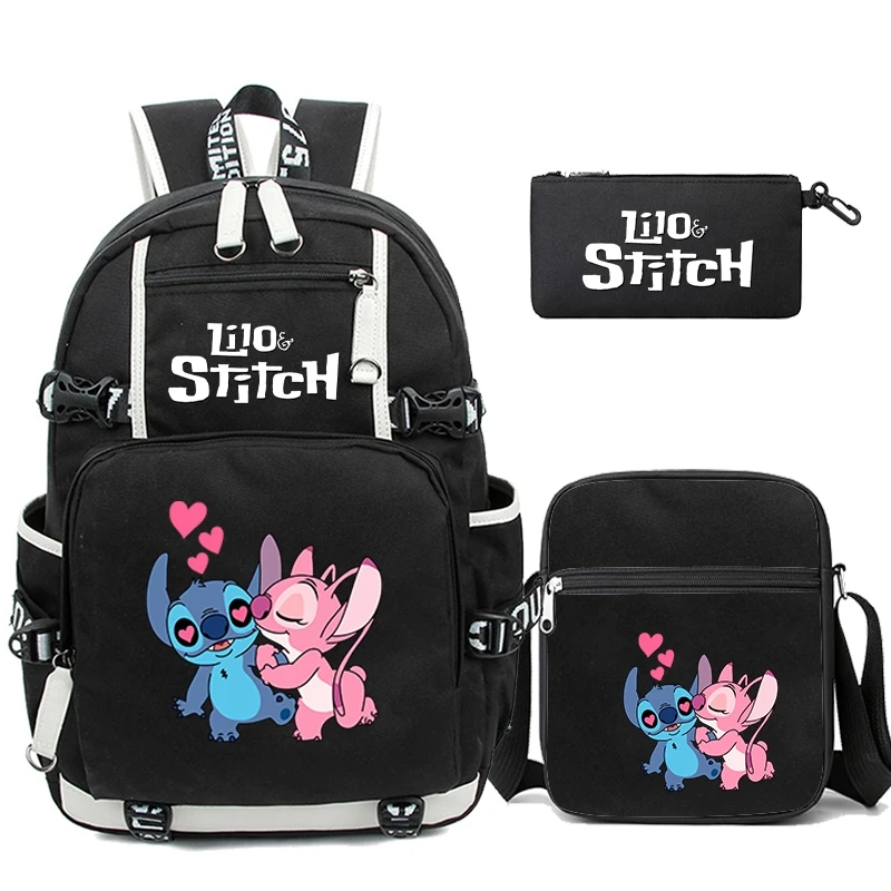 Disney-Sac à dos de dessin animé CAN o Stitch pour enfants, sac à dos pour adolescents, sac d'école avec sac à lunch, cartable pour étudiant garçon et fille, Mochila