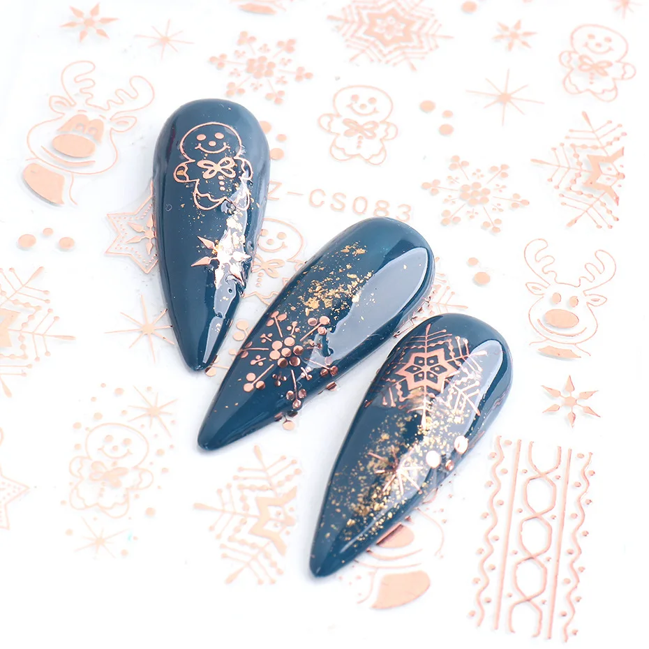 3D Rose Gold Nail Stickers Sneeuwvlokken Rode Kerstpakketten Nail Art Decals Sliders Glitter Folies Winter Nail Sticker Decoraties