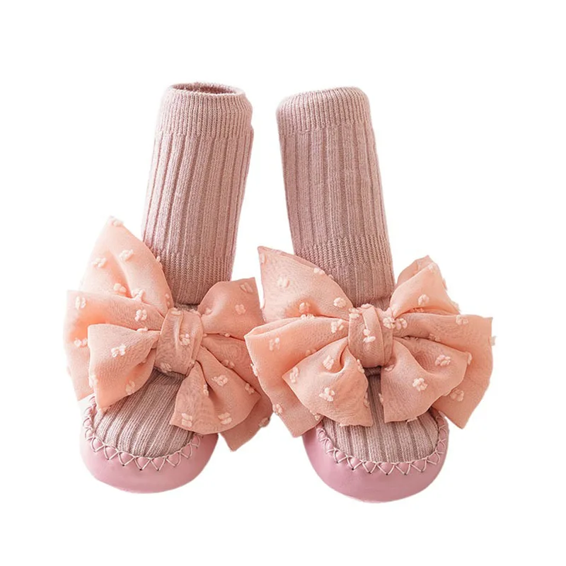 

Newborn Baby Girl Sock Shoes Cute Bowknot Soft Sole Non-slip Floor Slippers Walking Shoes for Toddler Infant