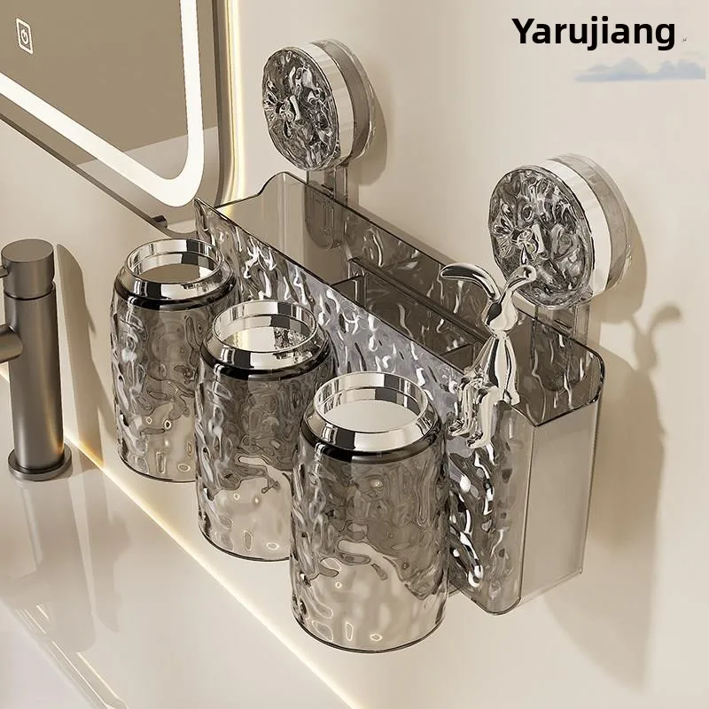 

Luxury Suction Cup Bathroom Wall Mounted Toothbrush Holder Iceberg Pattern Family Tooth Cup Toothbrush Storage Rack
