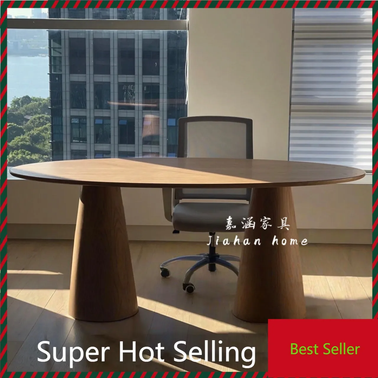 

G1218 Nordic solid wood creative oval dining table ash wood living room tea table special-shaped writing desk