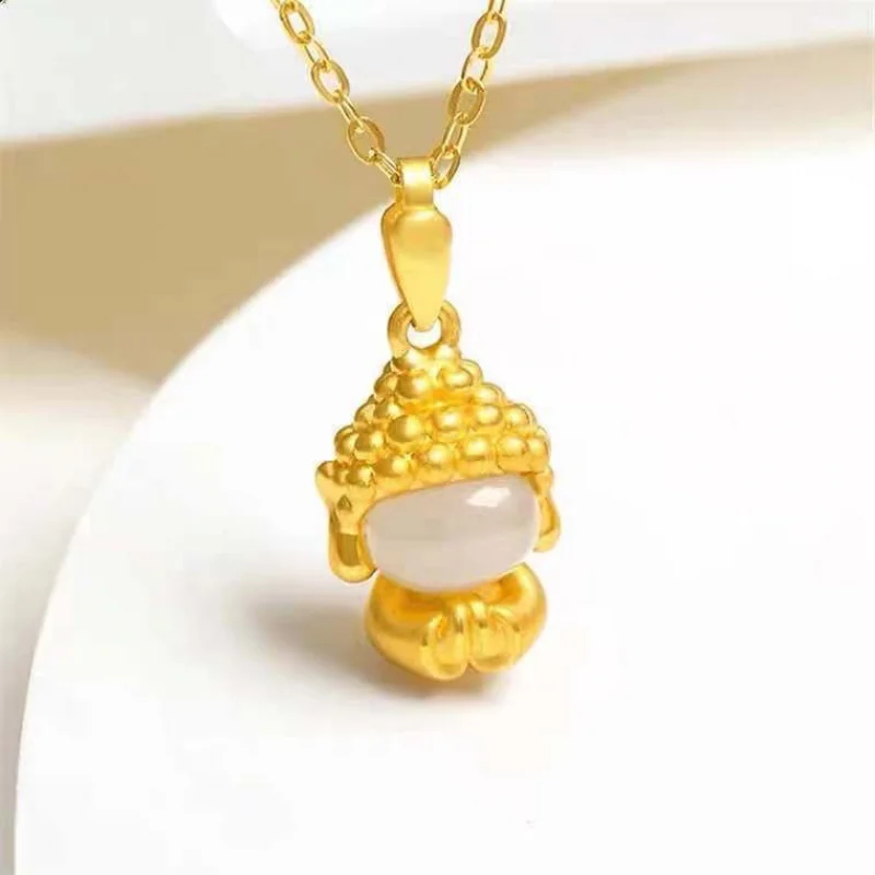 

Baby Buddha Pendant Natural White Hetian Jade Faceless Charm 2051315