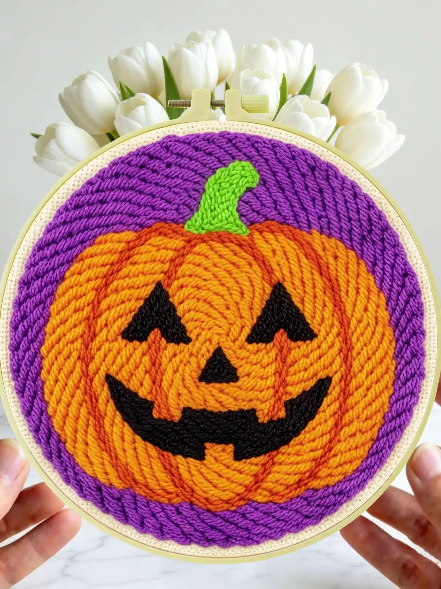 Halloween-Themen-Punch-Needle-Set 20x20cm 1 Stück Gruseliger Kürbis-Geist Stickerei-Set DIY-Bastelset für Heimdekoration und Süßes oder Saures Party – Detail 1