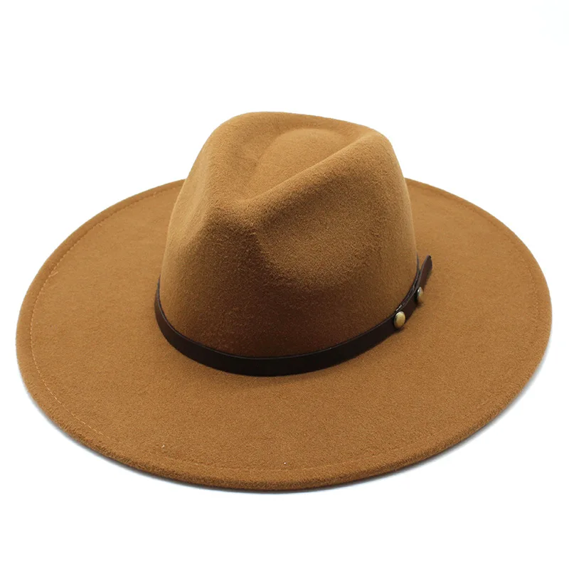 

European And American Autumn And Winter Woolen Big Brim Jazz Top Hat Fashion Casual Concave Shape Wide Brim Fedora Hat 9 5cm