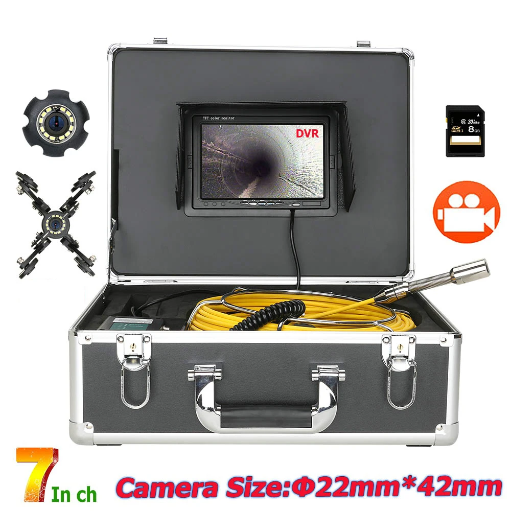 

7" Monitor 20M/30M/40M/50M DVR Pipe Inspection Video Camera,IP68 HD 1000TVL Drain Sewer Pipeline Industrial Endoscope System