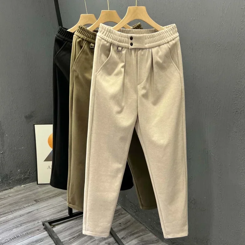 Autumn and Winter Handsome Fashion Casual Pants Simple Fashion Men's Elastic Waist Small Feet Slim All-match Fit Male Pants