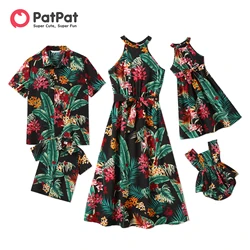 PatPat Family Matching Outfits Allover Plant Floral Print Halterneck Dresses and Short-sleeve Shirts Family Looks Sets