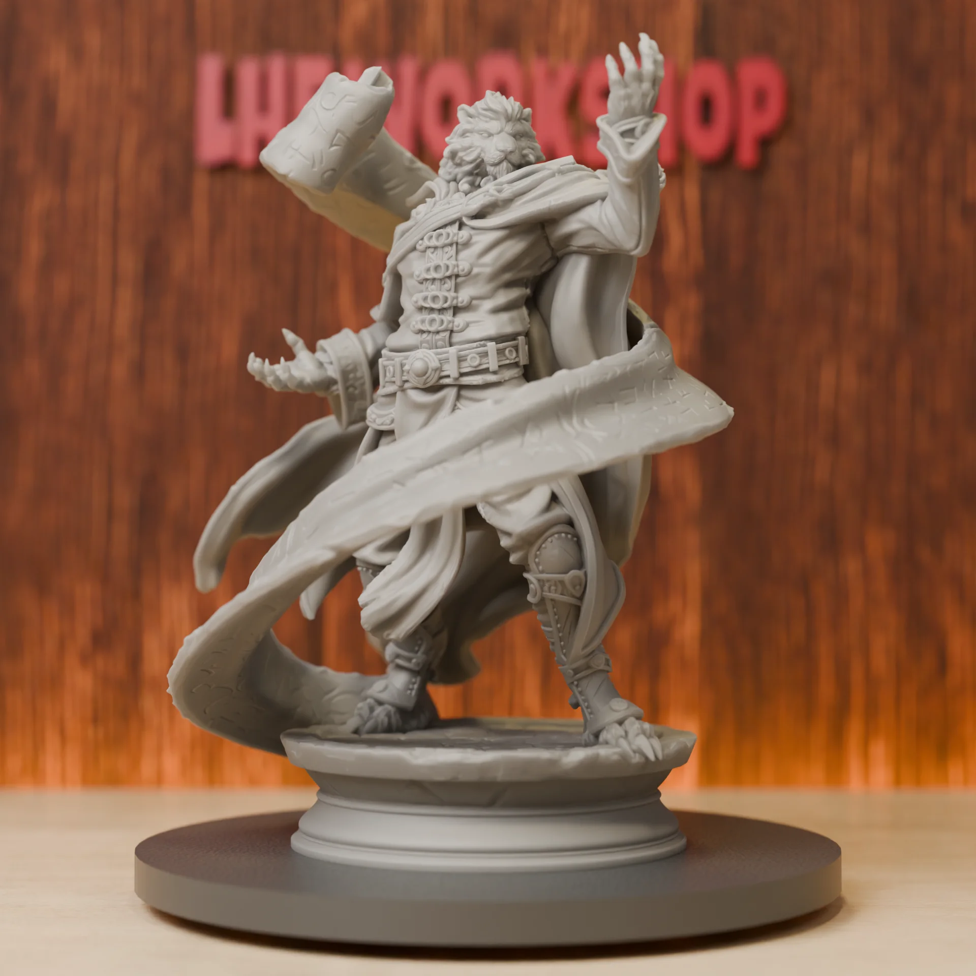 Lionfolk Scroll Sorcerer Miniatures | 28mm-75mm | Resin 3D Printed DND Pathfinder Mini | Unpainted Grey