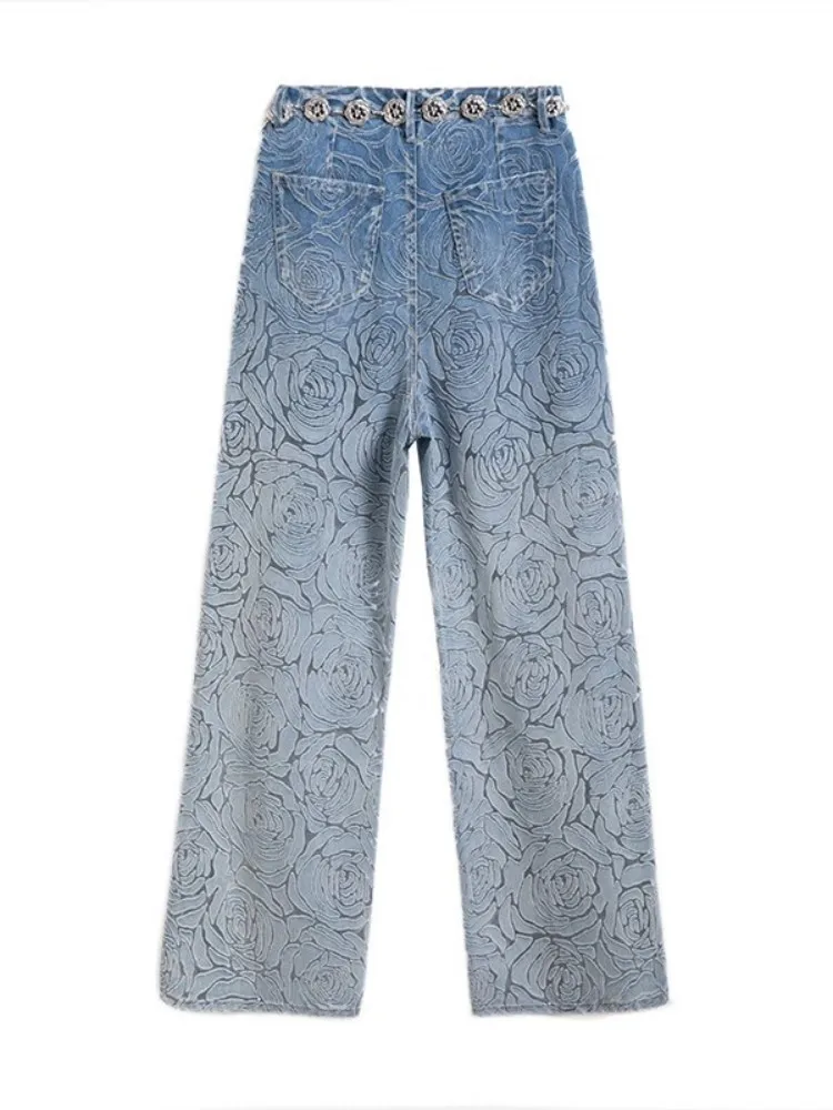 نمط جديد المرأة روز الجوف خارج واسعة الساق الكاحل طول الجينز الخريف موضة فضفاضة عادية مستقيم عالية الخصر سراويل جينز بانت #2