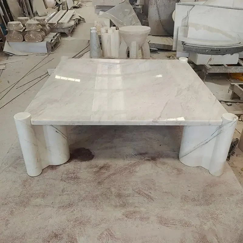 Table basse en marbre blanc Jazz naturel, Design minimaliste crème nordique, Table de salon de Villa carrée, haute dureté et facile à nettoyer