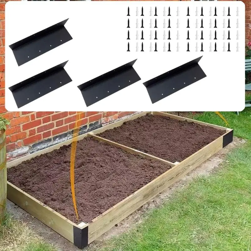 Gartenbox-Eckbeschläge, 4-teiliges Montageset aus schwarzem Metall in L-Form mit gebohrten Löchern für Hausgartenbau, B03E – Detail 5