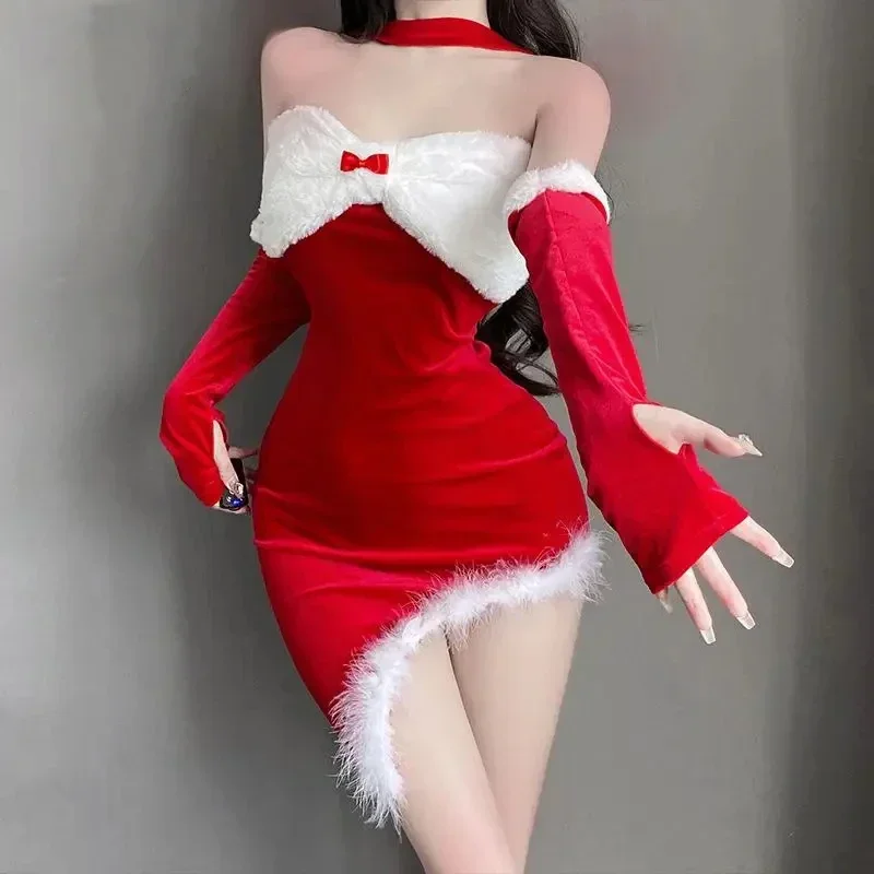 Robe de Noël Cosplayer pour femme, robe de soirée rouge, costume de cosplay du père Noël sexy, tenue de festival