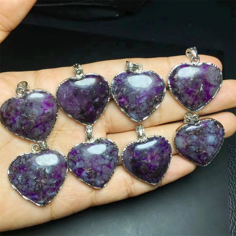 S925 Natural Sugilite Heart Pendant Necklace Crystal Carved Figurine Gift Fashion Jewelry For Women 1pcs