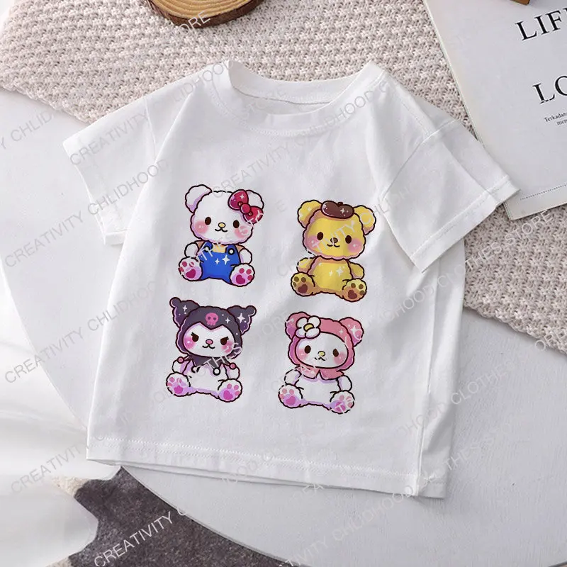 Hello Kitty Melody Children\'s T-shirt Kawaii T Shirt Sanrio Anime Cartoon Children Casual Clothes Y2k Tee Shirt Kid Girl Boy Top