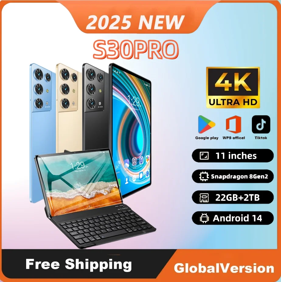 

New S30pro Tablet 11 inch HD Dual SIM 16GB + 1TB 16MP + 24MP Camera Android13 Bluetooth5.0 5G 12000mAh Bluetooth Keyboard Tablet