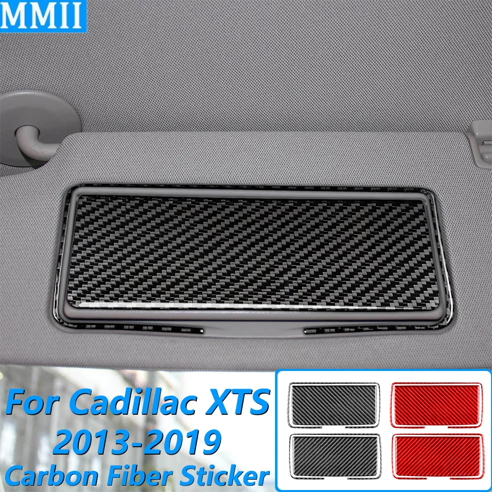 For Cadillac XTS 2013-2019 Carbon Fiber Front Sun Visor Makeup Mirror Panel Decorative Cover Car Accessories Interior Sticker