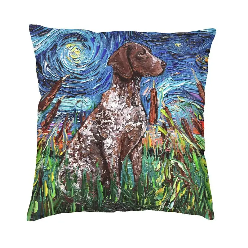 Starry Night German Shorthair Pointer Cushion Covers 60x60cm  Pet Dog Throw Pillow Case for Sofa Square Pillowcase Decoration