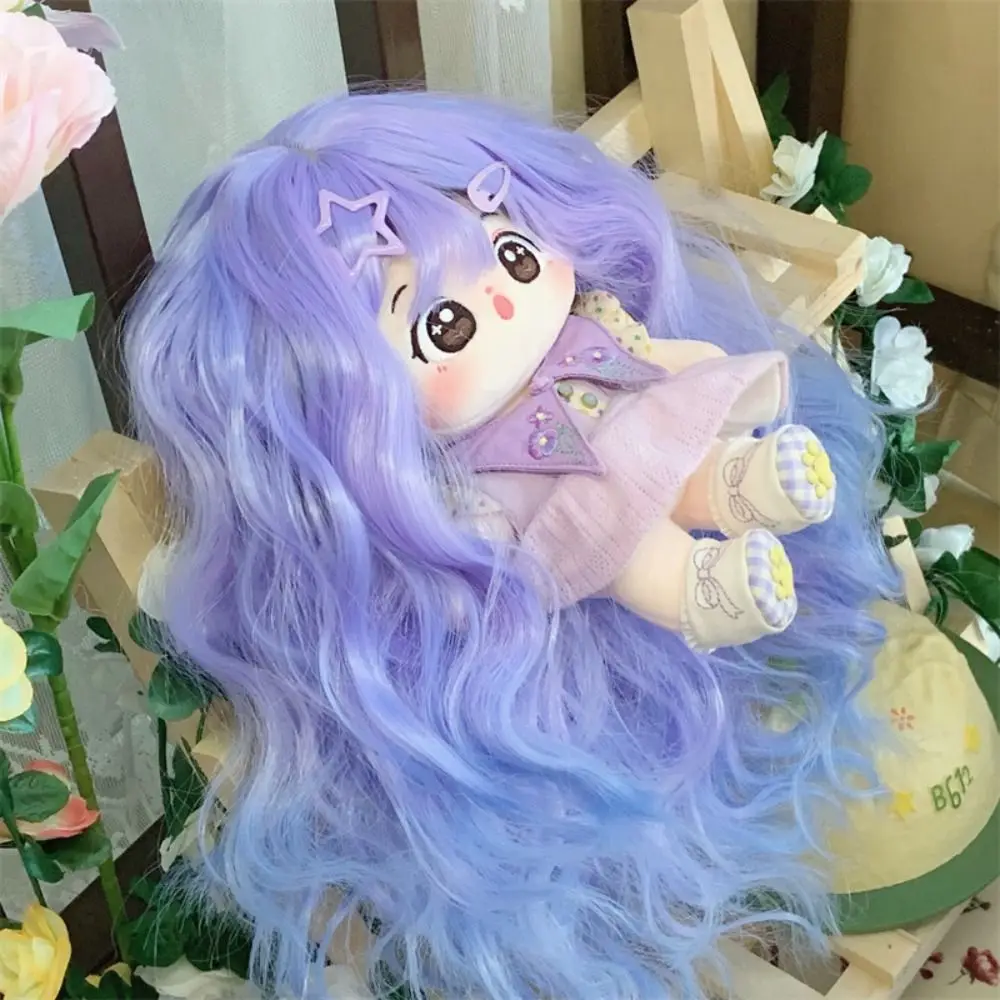 Gradient Color 20cm Cotton Doll Wig Handcraft Sweet Plush Doll Long Curly Hair Wig Pink Colorful 20cm Cotton Doll Hair