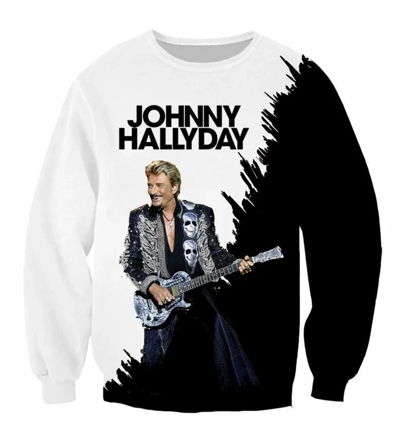 2025 New Popular Singer Johnny Hallyday 3D Print Long Sleeve Crew Neck T-shirt Men Women Fashion Tops Tees Rock Band T Shirt Fan