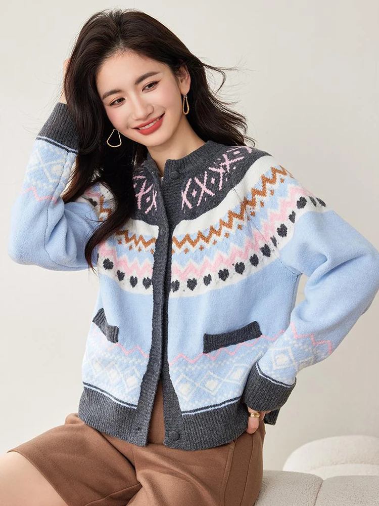 Dzianinowy kardigan z dekoltem w kształcie litery O, damski, jesienno-zimowy, leniwy styl, sweter z długim rękawem, na co dzień, wszechstronna dzianina