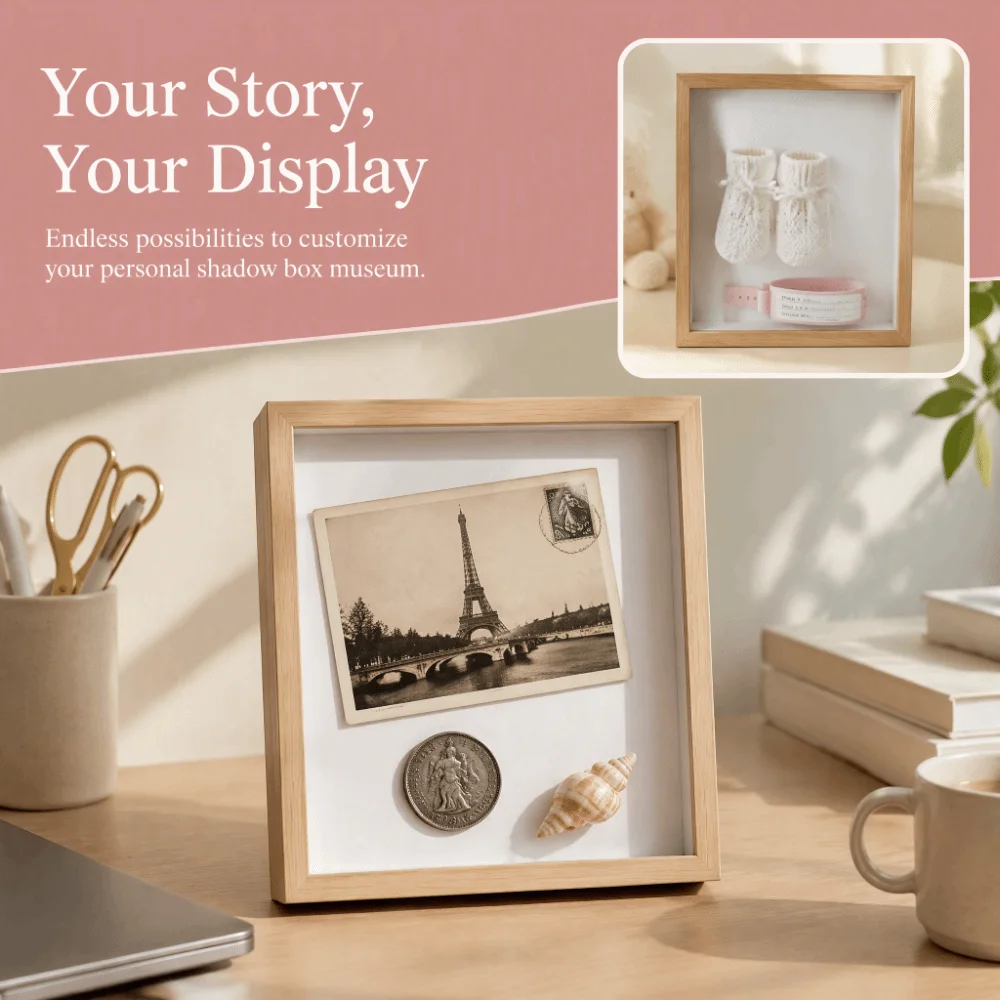 10 Inch Shadow Box Frame HD Glass Density Board & Acrylic DIY Picture Frame Tabletop Easel &Wall Hanger Dust Proof Clear Panel