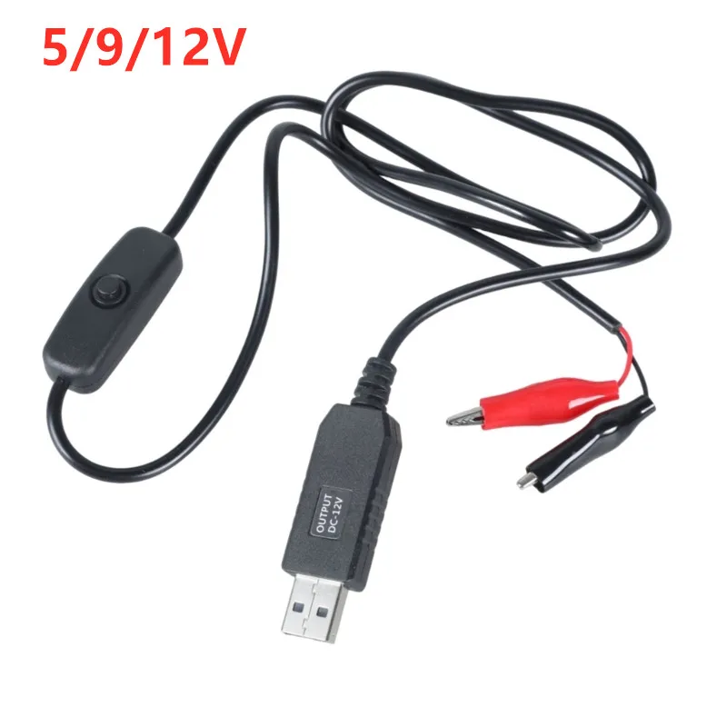 100CM Alligator Test Cilp To USB Male Connector Adapter Crocodile Test Clamp Clip Power Cable With on-off switch 5/9/12V