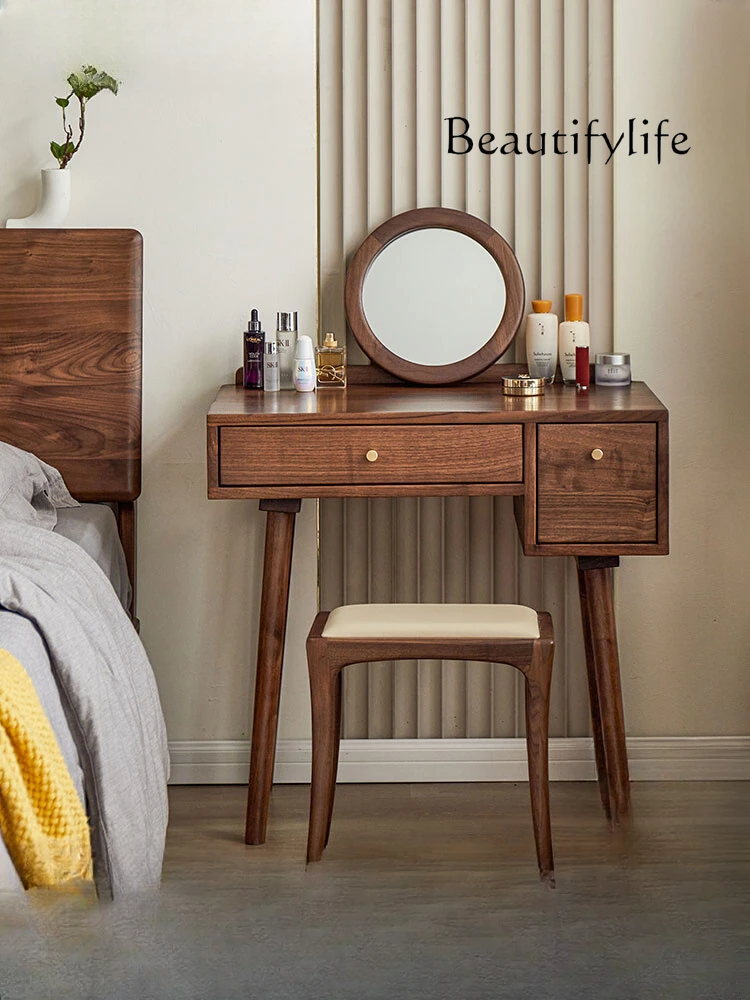 

North America Black Walnut Wooden Dressing Table Small Apartment Solid Wood Makeup Table Bedroom Simple Dresser