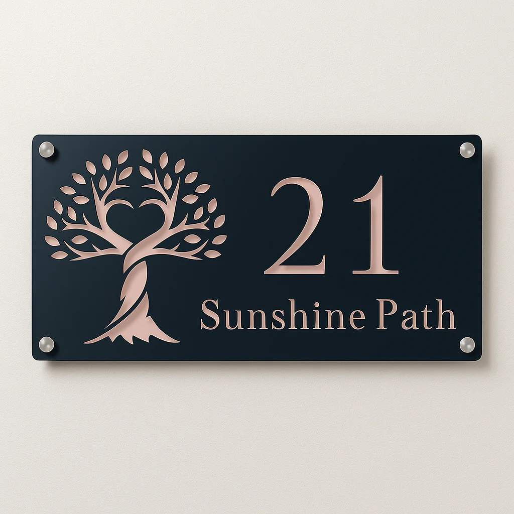 Custom 3D Acrylic House Number Sign Life Tree Design Weatherproof Address Plaque Door Nameplate for Home Apartment Outdoor Decor