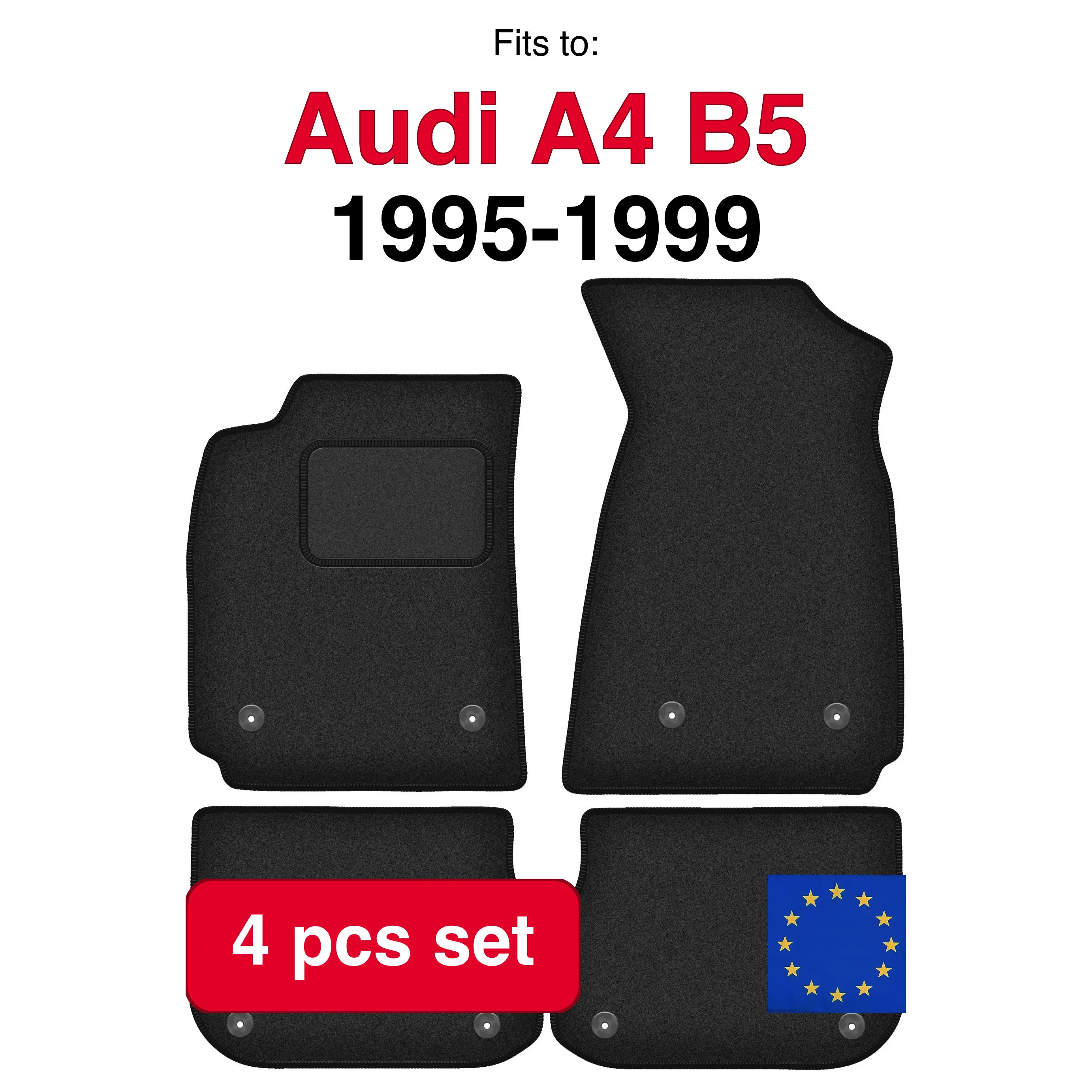 Velours automatten voor Audi A4 B5 sedan, stationwagen (1995-1999) - Zwart (4 stuks) in de auto passende automattenset