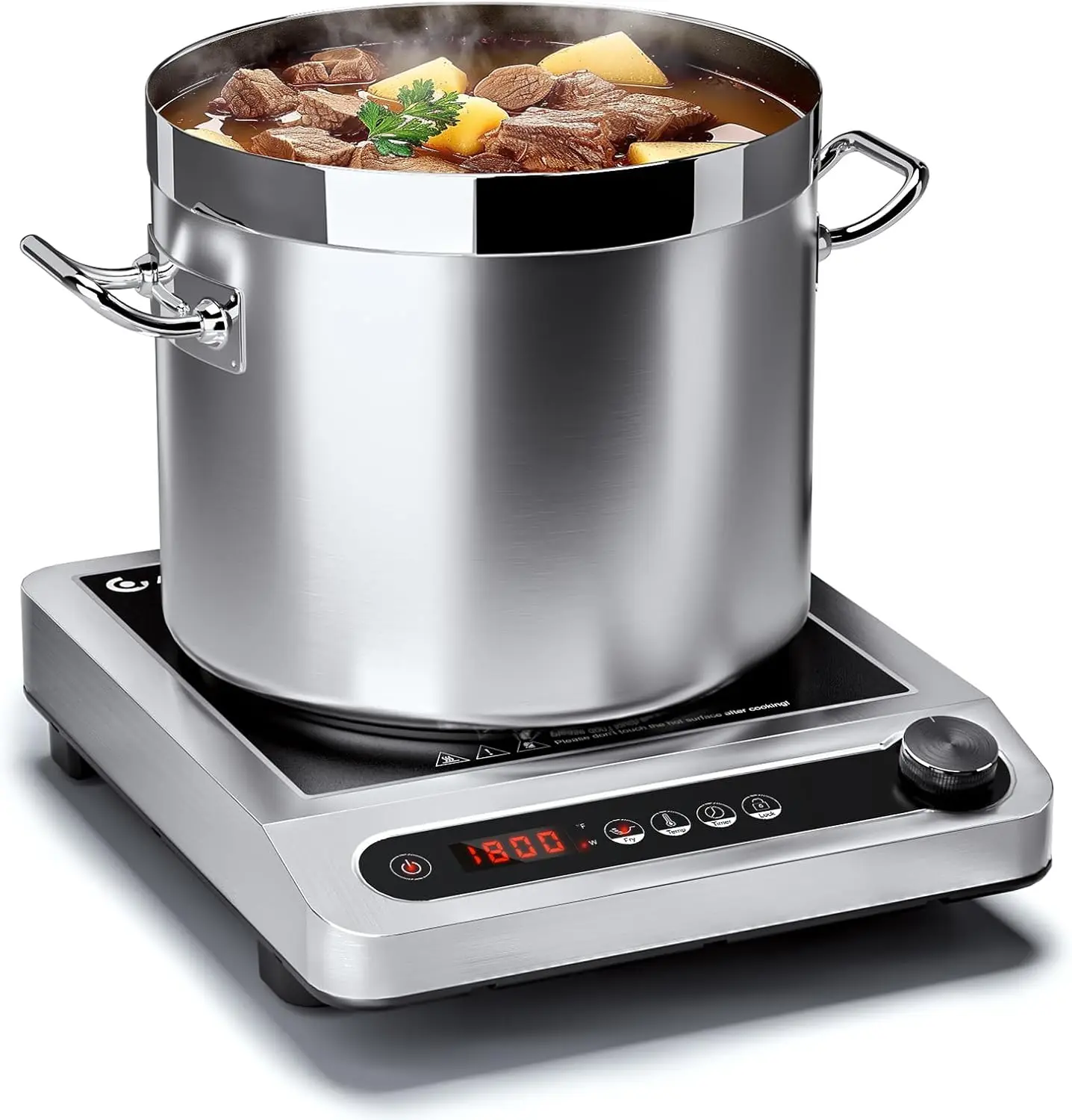 

1800W Commercial Induction Cooktop with 7.3" Heating Coil, Timer, 18 Levels for Professional Use