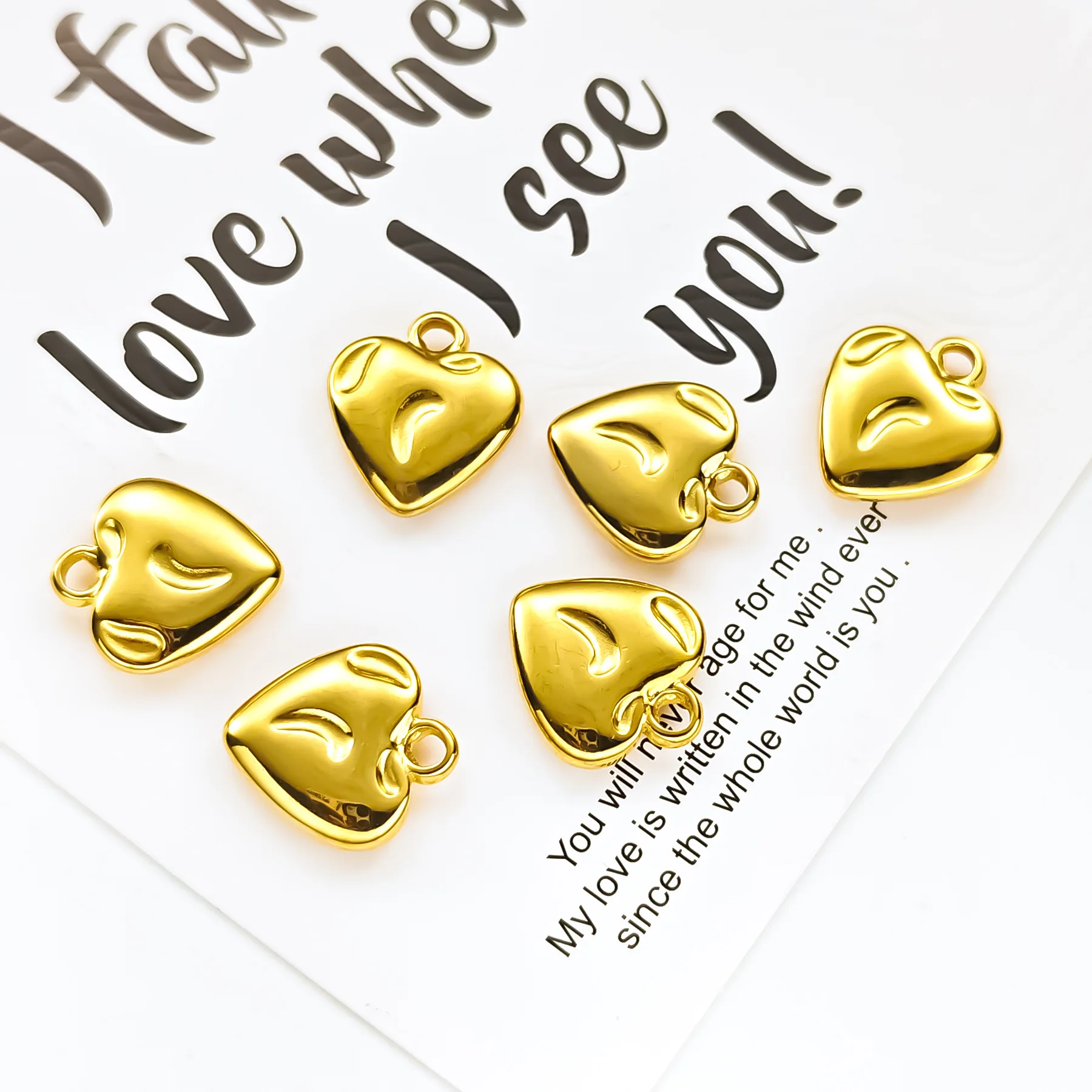 5개 세트 정밀 연마 스테인리스 스틸 참 피치 하트 펜던트 쥬얼리 DIY 골드 귀걸이 팔찌 목걸이 액세서리