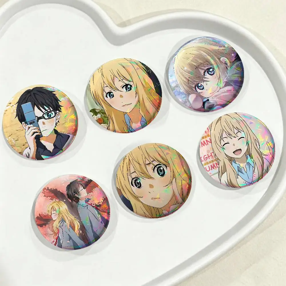 Cartoon Your Lie In April For Badge Custom Laser Hologram Enamel Pin Badge Metal Lapel Brooch For Clothes Bag Accessory Gift