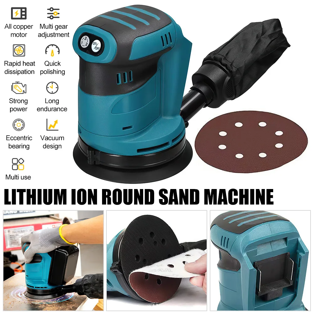 125mm Electric Orbital Sander Cordless Wood Grinder Car Polisher Metal Polishing Grinding Sanding Machine for Makita 18V Battery