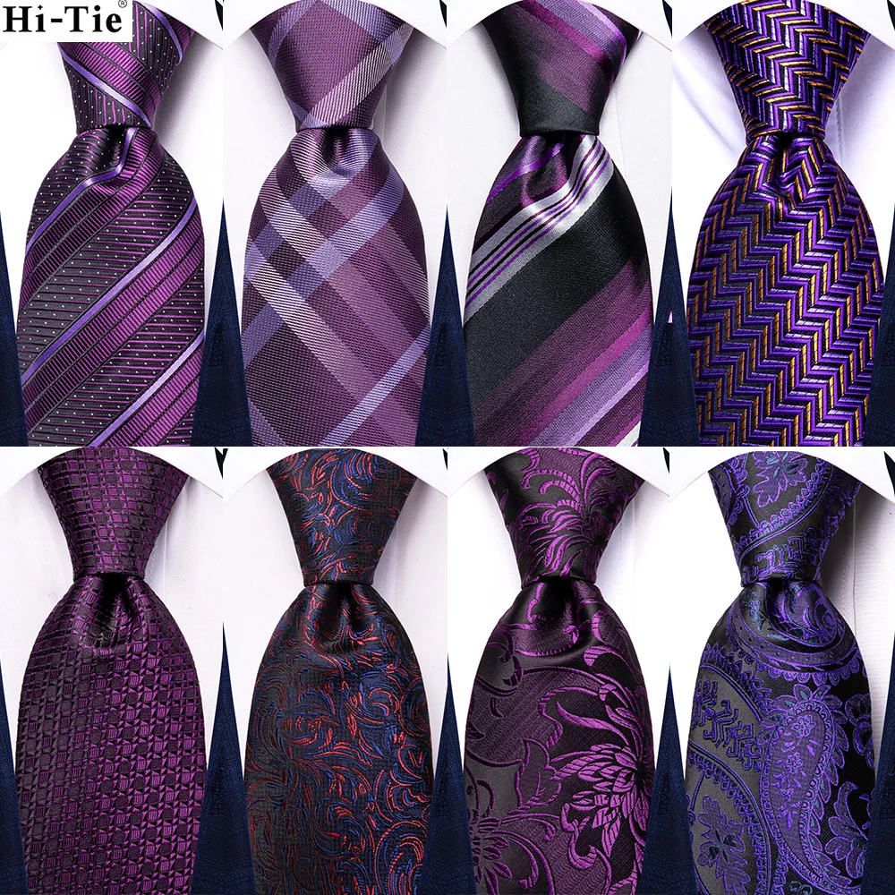 Hi-Tie Paisley Purple Elegant Men Tie Silk Necktie For Men Hankerchief Cufflink Wedding Party Business Fashion Brand Designer