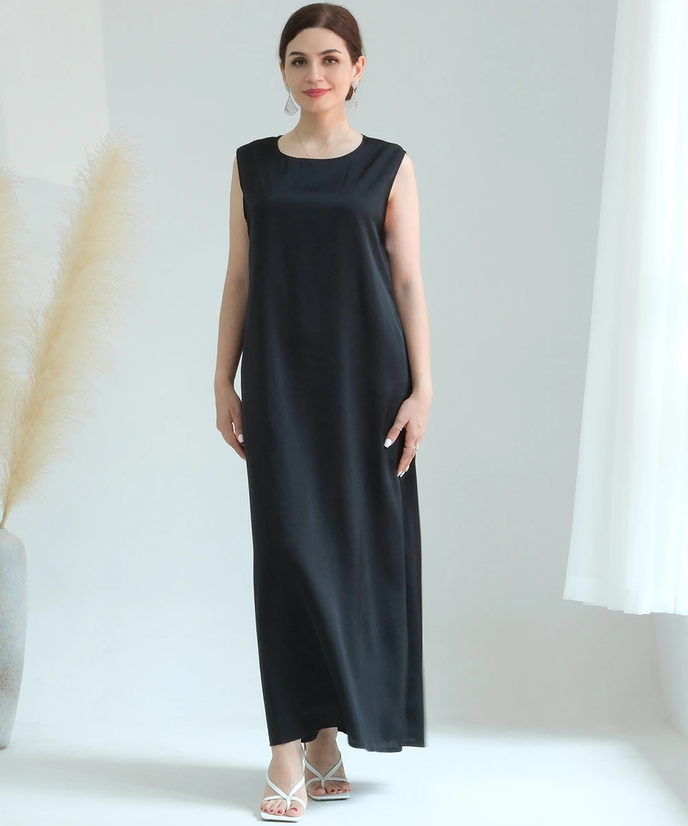 Women Slip Dress Inner Basic Sleeveless Maix Dress Satin Summer Causal Long Abaya Islamic Clothing