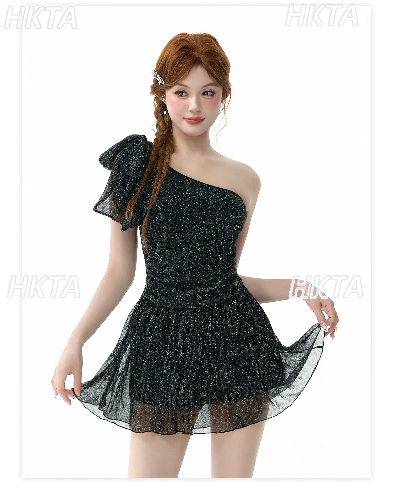 Vintage Chic One-piece Swimsuit Asymmetrical Shoulder New Summer Irregular One Shoulder Shimmering Silk Swimsuit Jumpsuit Bikini