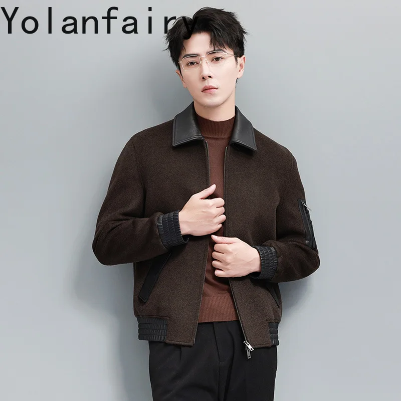 YOLANFAIRY Top Quality Cashmere Jacket for Men 2025 Autumn Winter Short Men's Wool Patchwork Sheepskin Woolen Coat Man abrigos