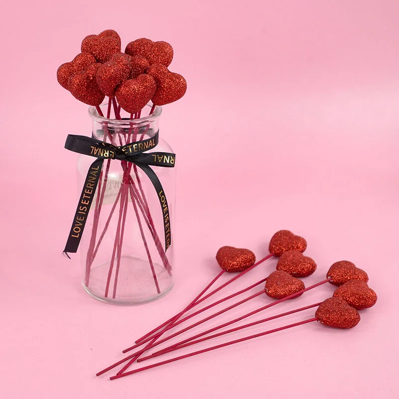 Décorations de gâteau pour la Saint-Valentin, 10/20 pièces, cœurs rouges et roses, pics pour cupcakes, décoration de mariage, fiançailles, bouquet de fleurs, bricolage