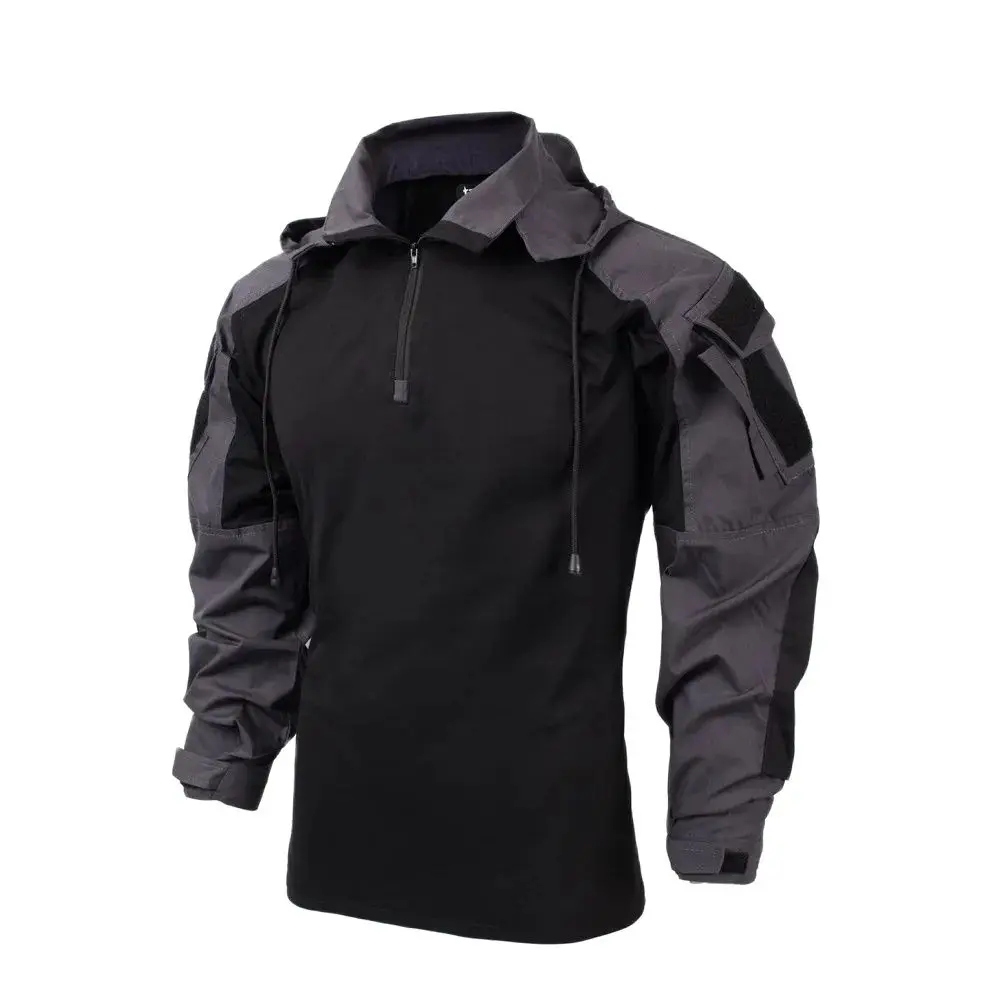 Hooded Collar Shirt Tactics Combat T-Shirt Men Tactical Shirts Airsoft Paintball Camping Hunting Clothing