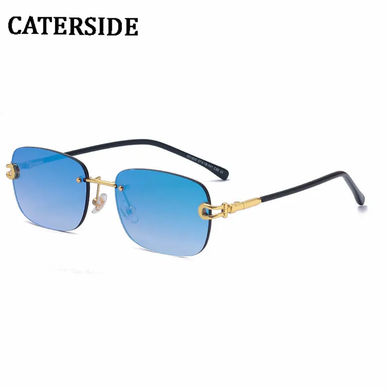 

CATERSIDE Mirror Gradient Blue Sunglasses Men 2022 New Rimless Fashion Eyeglasses Metal Outdoor Party Luxury Sun Glasses UV400