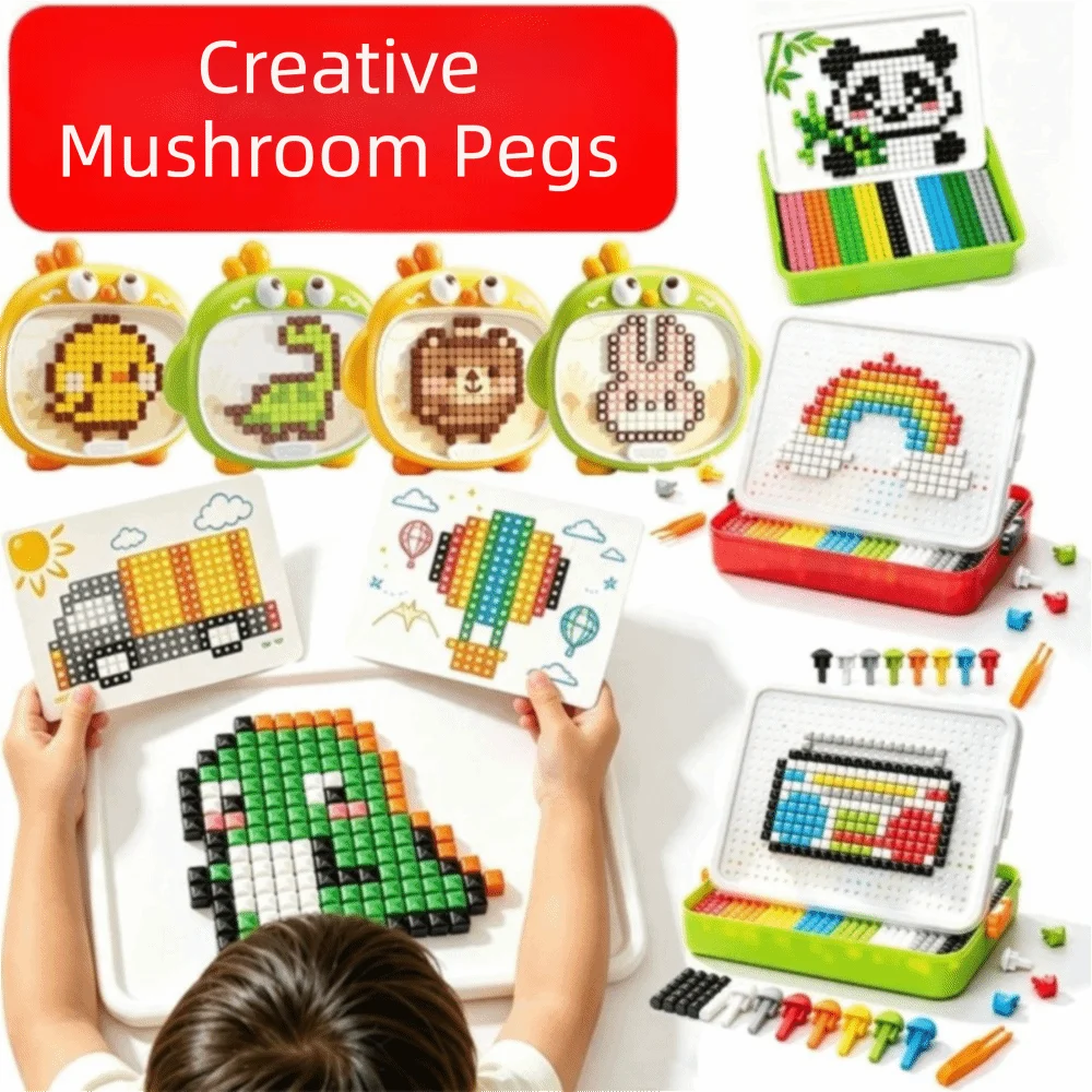 3D Peg Board Puzzle Toy Fine Motor Color Perception Mushroom Peg Puzzle Toy DIY Set Concentration Training 3D Puzzle Toy School