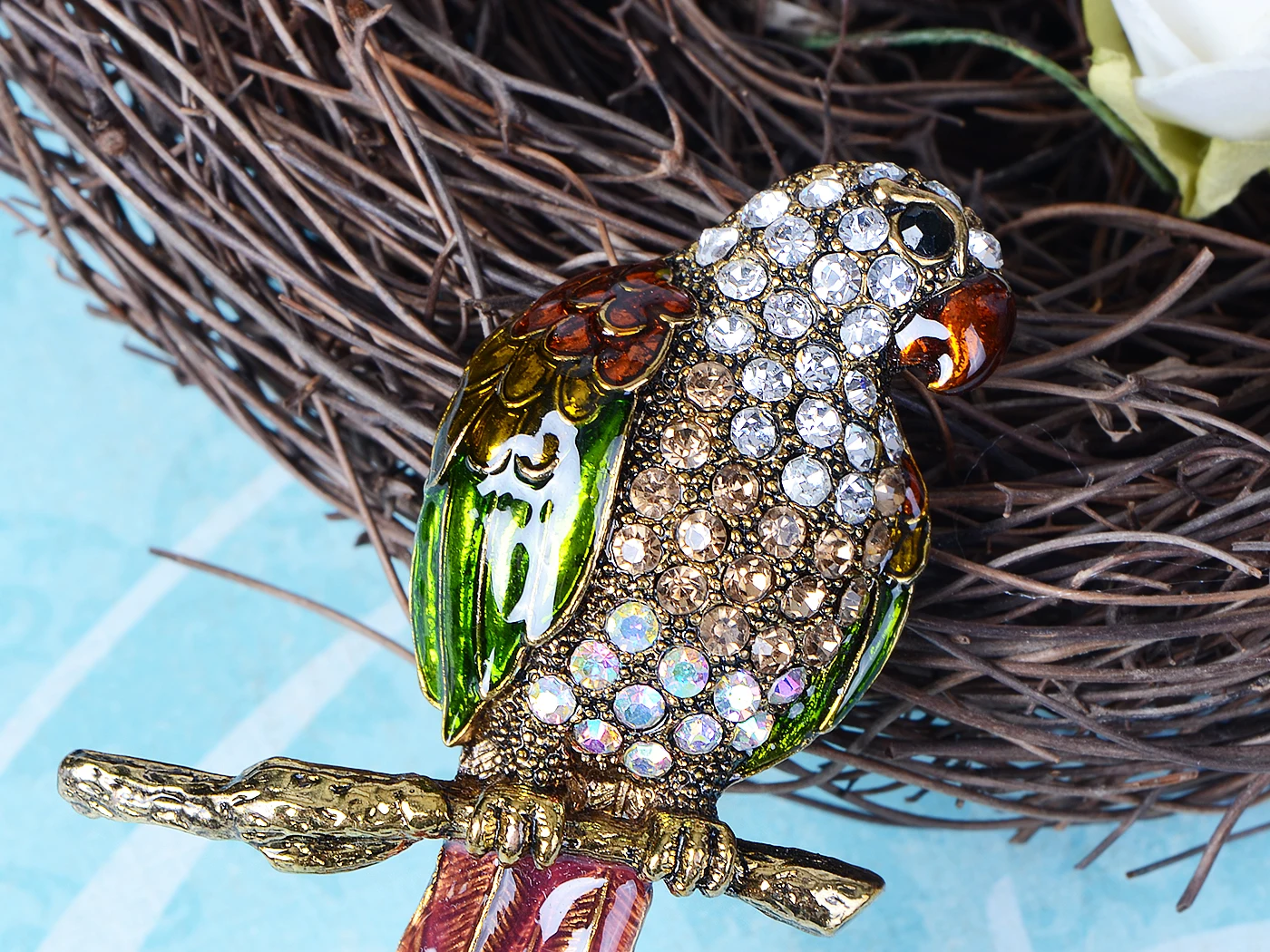 Womens Tropical Pirate Parrot Bird Moveable Tail Feather Convertible to Pendant Brooch Pin