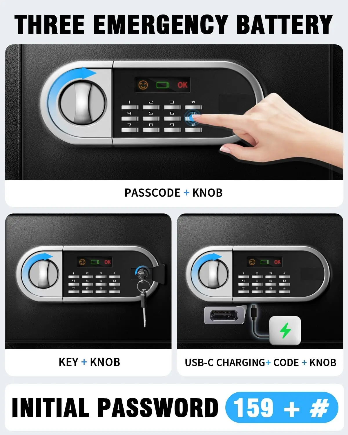 2.5 Cu Ft Safe Box for Home Steel Electronic Digital Safety Box Personal Security Lock Box with LED Sensor Light Emergency Type-