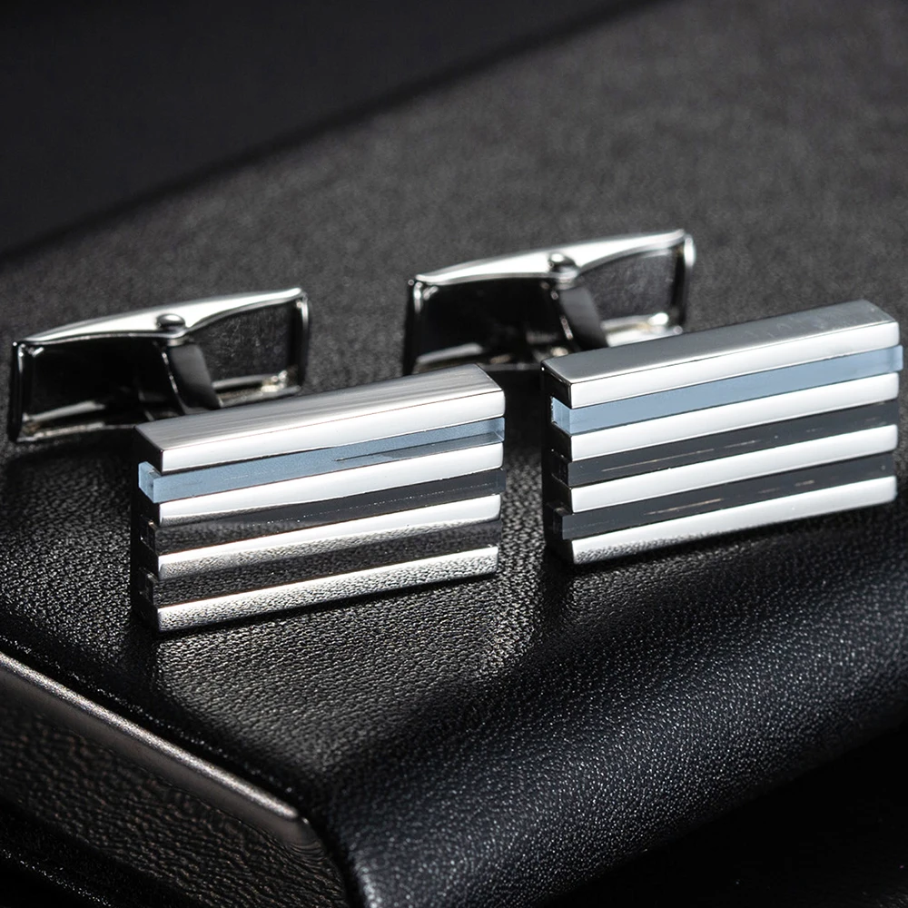 High Quality Luxury Men's Cufflinks New Fashion Brand Stripe Shaped Cufflinks for Men Business Wedding Shirt Suit Gifts