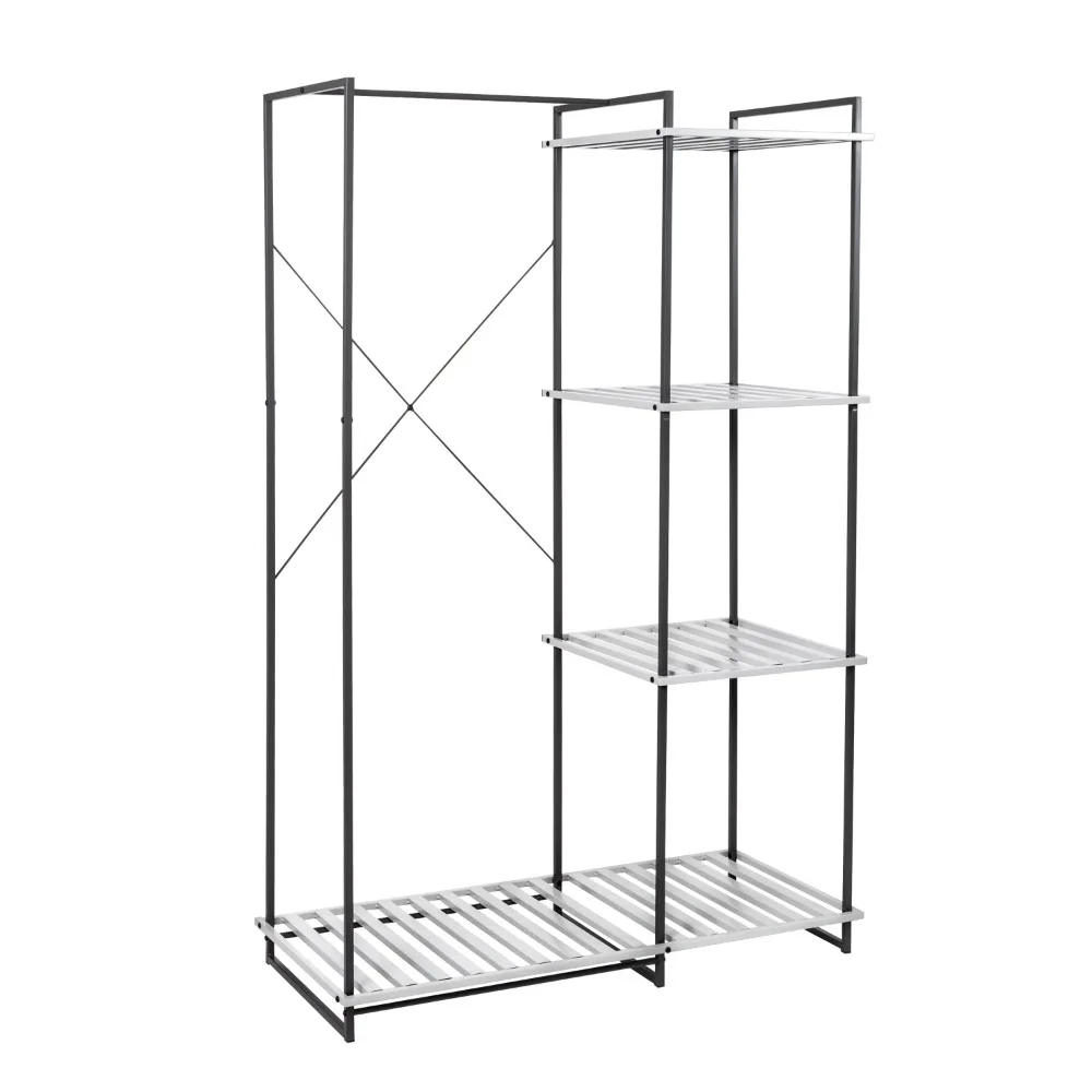 Hangers Steel Freestanding Open Clothes Rack With 4 Shelves Wardrobe Gray Assembly Closet for Clothes Organizer Free Shipping