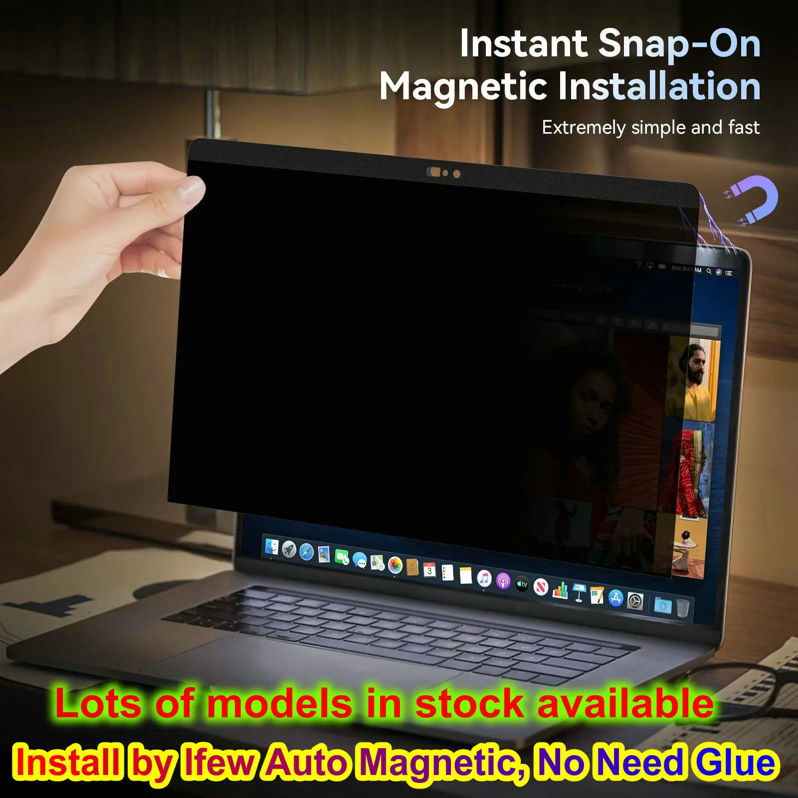 Magnetyczna osłona ekranu chroniąca przed podglądaniem do Macbook Pro 14 M5 Air 13.6 cala M4 Tablet PC Monitor, zdejmowana folia ochronna z magnesem. — zdjęcie produktu 2