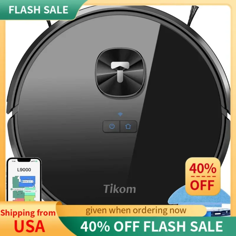 Tikom L9000 Robot Vacuum and Mop Combo, LiDAR Navigation, 4000Pa Robotic Vacuum Cleaner, Up to 150Mins, Smart Mapping, 14 No-go