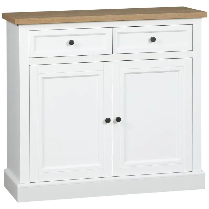

Sideboard Buffet Cabinet, Kitchen Cabinet, Coffee Bar with 2 Drawers & Double Door Cupboard for Living Room & Entryway, White
